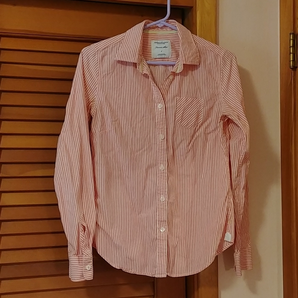 Red and white striped blouse